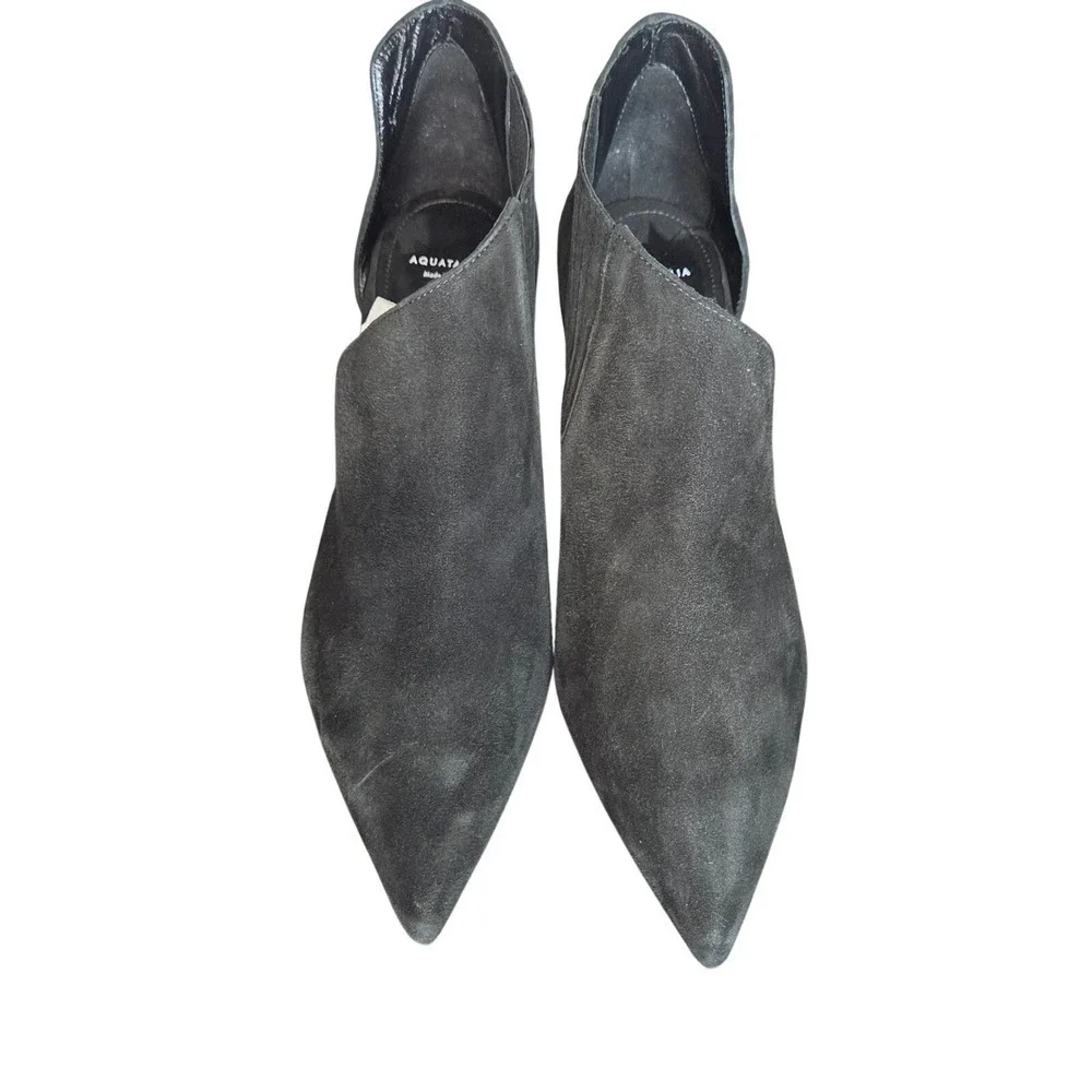 Aquatalia Black Suede Pointed Toe Ankle Boots 9.5 Stiletto Heel Made Italy